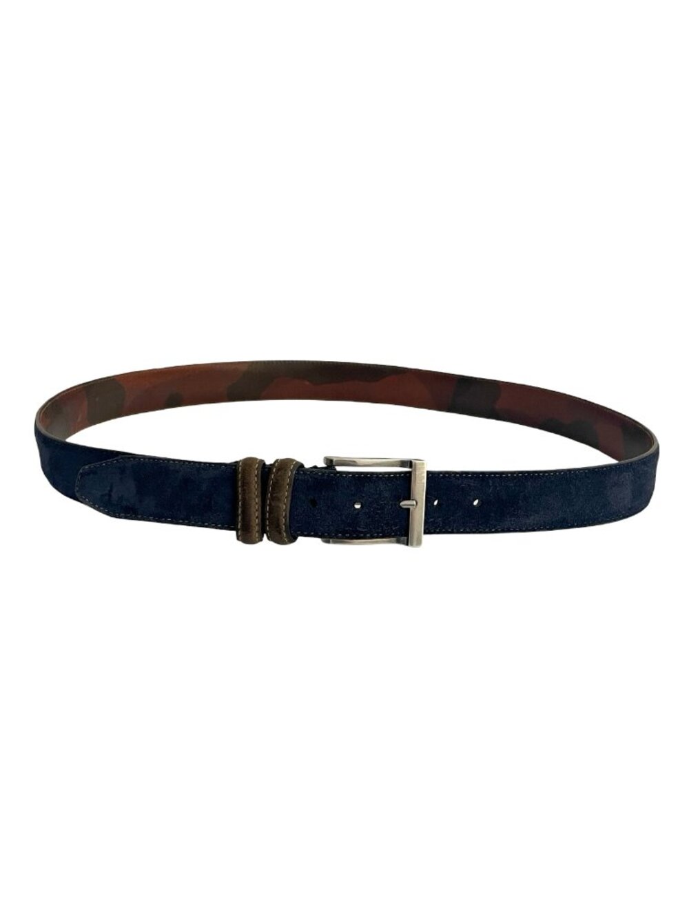 Martin Dingman Belt 🇺🇸 Navy Blue Kudu Suede & Brown Leather – Size 40